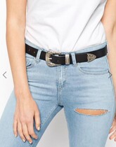 Spot British ASOS leather black fashion retro silver embossed pattern decorative buckle Yang Mi with the same belt