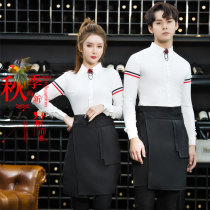Autumn new personality professional set barber shop assistant work clothes shirt apron bar waiter work clothes
