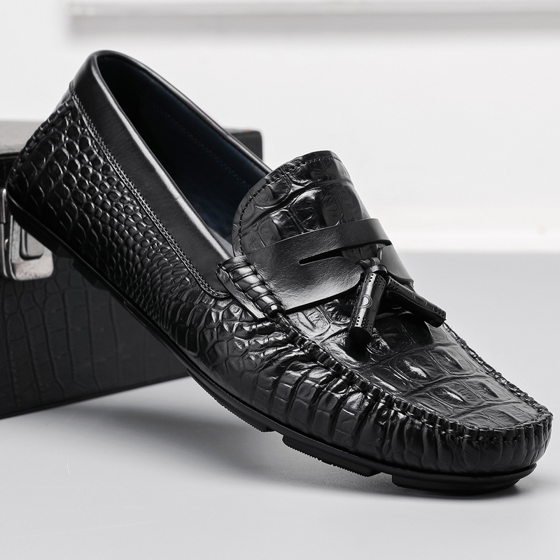 Sachi Men's Shoes, High-End Crocodile Pattern Spring Loafers, Genuine Lightweight Slip-On Leather Shoes, Men's Business Leather Shoes