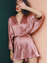 Bridesmaid morning gown female bride robe female spring and autumn long sexy ice silk bathrobe red pajamas wedding home clothes