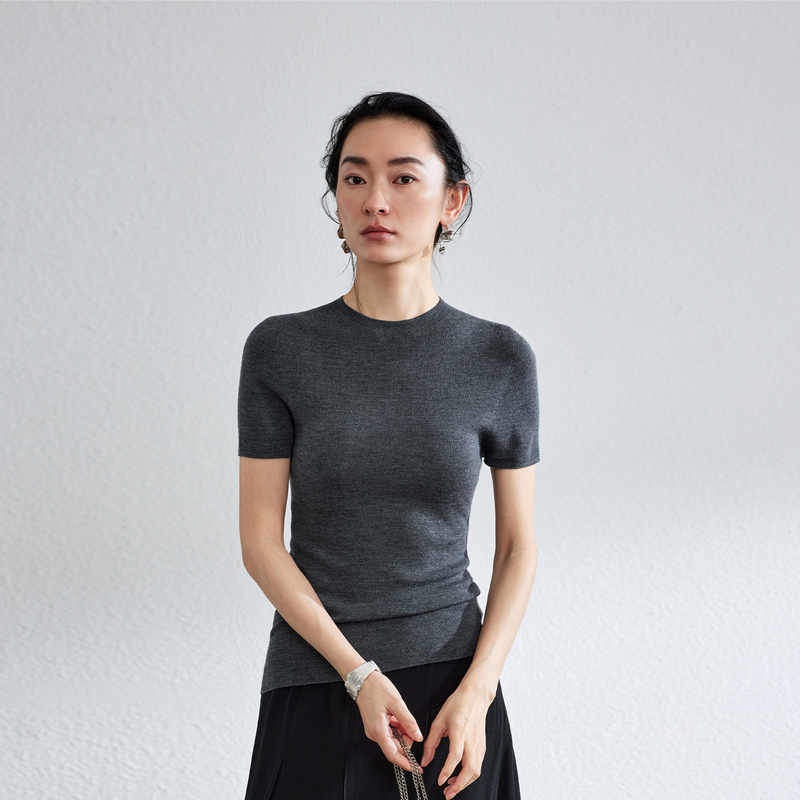 Angel Basic German Imported Yangzi Yarn Lightweight Round Neck Wool Knitted Short-Sleeved T-Shirt Women's Summer Top Angel Basic German Imported Yangzi Yarn Lightweight Round Neck Wool Knitted Short-Sleeved T-Shirt Women's Summer Top