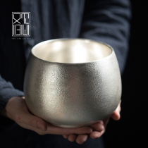 Silver bowl bowl Pure silver package porcelain large water bowl Practice meditation bowl Buddha sound bowl Ceramic tea tea wash tea ceremony accessories