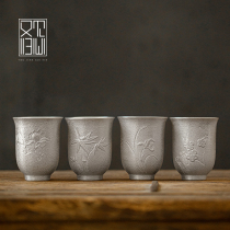 See also return to the heart Mei Lan bamboo chrysanthemum cup Pure silver package porcelain single large teacup Ceramic silver cup Tea cup Tea cup Drink tea cup