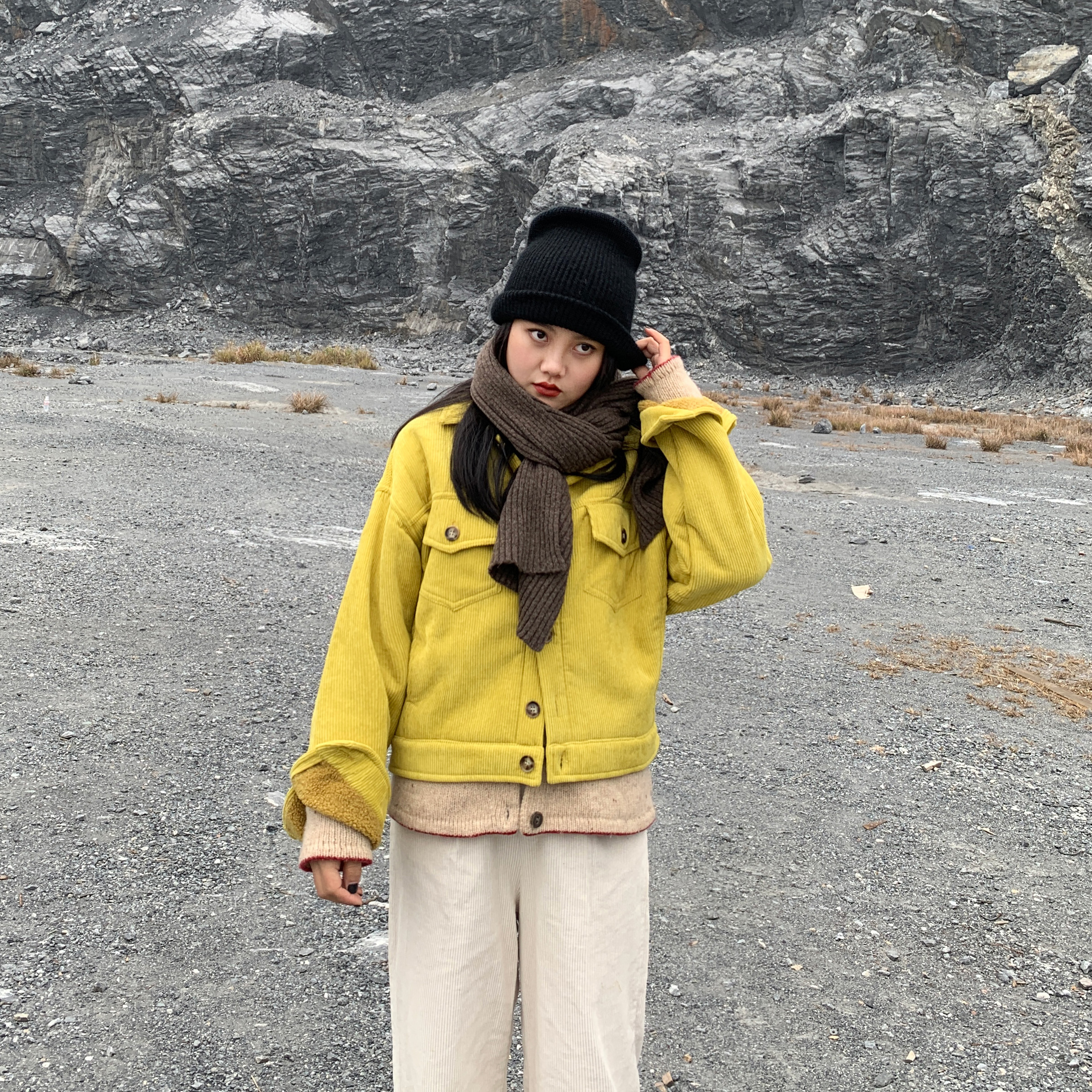 Zopiclone original design] corduroy oversize profile jacket coat female lamb wool coat