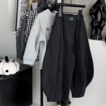 Bao Xiaoyu Korean childrens clothing winter style loose Korean style thickened knitted woolen harem lantern trousers for men women and medium-sized children