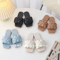 2022 summer new Korean ins children and girls net red parent-child solid color woven leather one word sandals and slippers