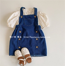 Bao Xiaoyu 2022 summer new Korean ins girl Korean version all-match double-breasted denim suspender skirt vest skirt
