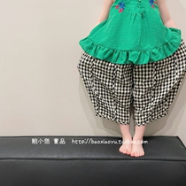 Bao Xiaoyu 2022 summer new Korean boys and girls loose and thin cotton and linen plaid radish pants nine points pants