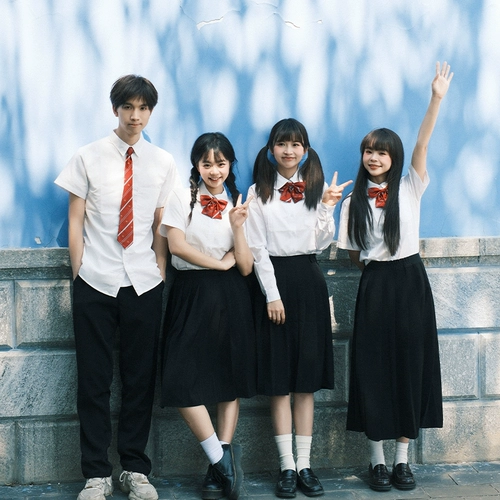 Студенческая юбка в складку, летняя рубашка для школьников, форма, комплект, для средней школы, короткий рукав