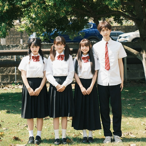 Студенческая юбка в складку, летняя рубашка для школьников, форма, комплект, для средней школы, короткий рукав