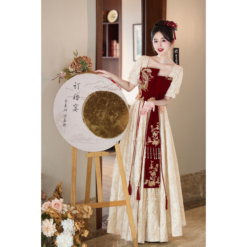 Plus-Size Formal Dress for the Bride, Slimming, Light Luxury, High-End, New Chinese Style Wedding, Engagement, Homecoming Dress, Burgundy