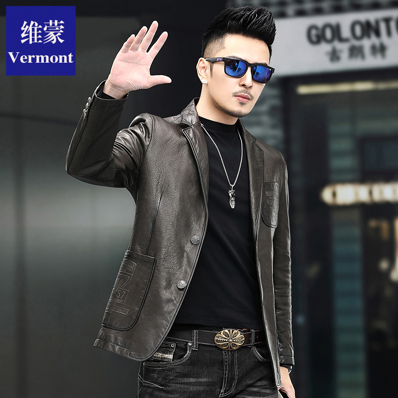 Vemon 2026 New Haining Genuine Leather Jacket for Men, Spring and Autumn Oil-Waxed Sheepskin Jacket with Suit Collar, Trendy Brand Vemon 2026 New Haining Genuine Leather Jacket for Men, Spring and Autumn Oil-Waxed Sheepskin Jacket with Suit Collar, Trendy Brand