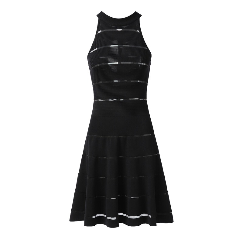 Balmain Gina 2026 Summer New Black Knitted Halter Neck Dress Slimming Pullover A-Line Short Skirt Pleated Skirt