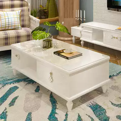 White coffee table table living room household small apartment TV cabinet combination modern simple tempered glass marble
