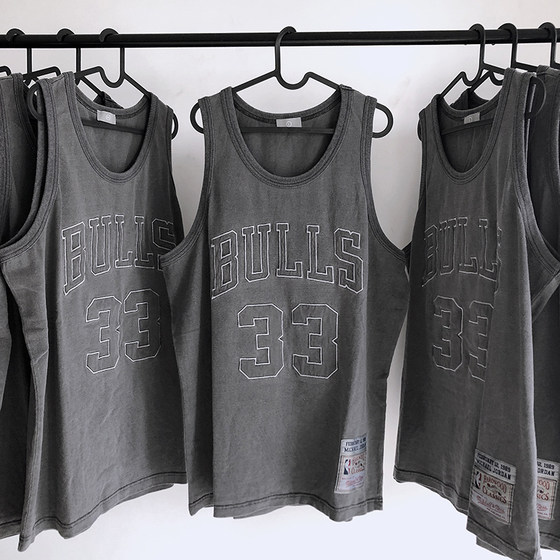 High-quality washed cotton old retro sleeveless vest basketball BULLS letter 33 embroidery loose vest trendy men