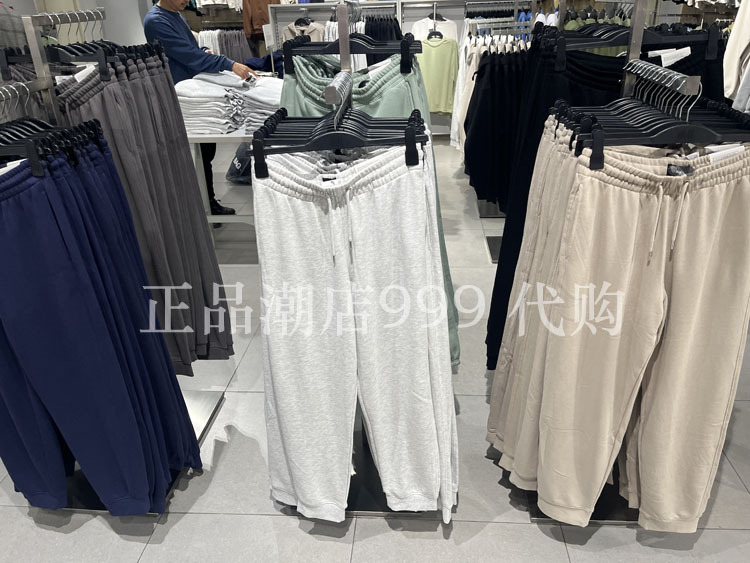 H Men's Clothing 1200760 Khaki Black Dark Blue Multi-Color Simple Classic Cuffed Sweatpants with Thin Towel Loop Lining