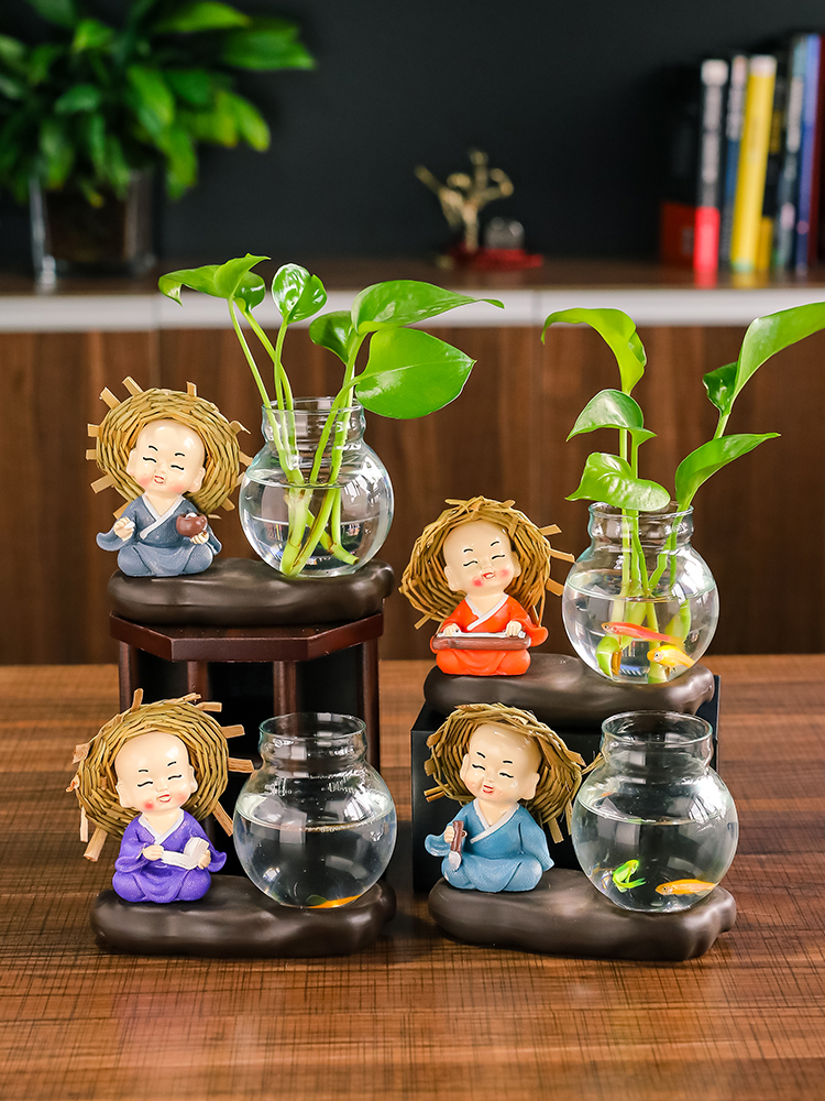 <!--创意花瓶客厅插花小摆件装饰品透明玻璃器皿水养植物绿萝水培花器-->
