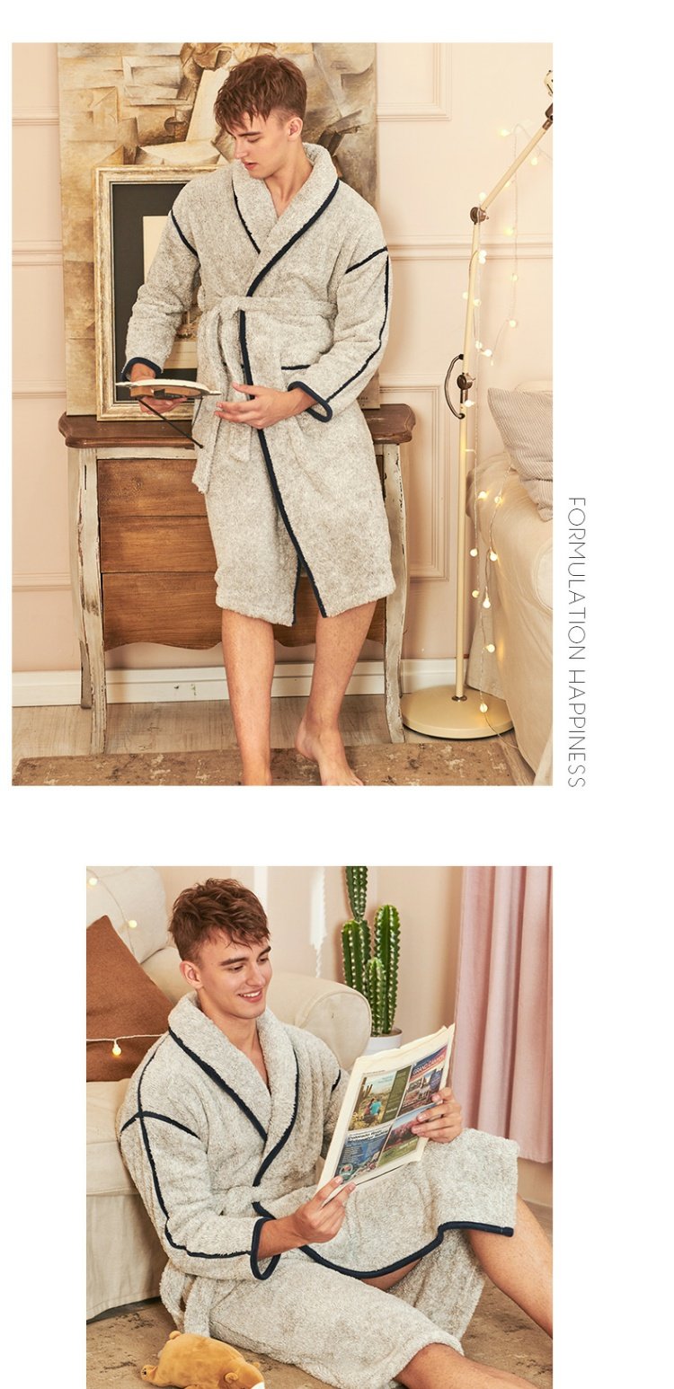 Senma cộng với nhung dày nam phục vụ nhà áo choàng mùa đông cationic cashmere ve áo cà vạt ấm áp áo ngủ mùa đông bộ đồ ngủ nữ cotton