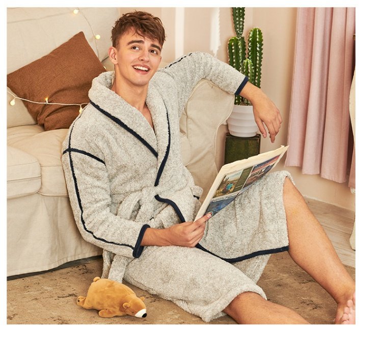 Senma cộng với nhung dày nam phục vụ nhà áo choàng mùa đông cationic cashmere ve áo cà vạt ấm áp áo ngủ mùa đông bộ đồ ngủ nữ cotton