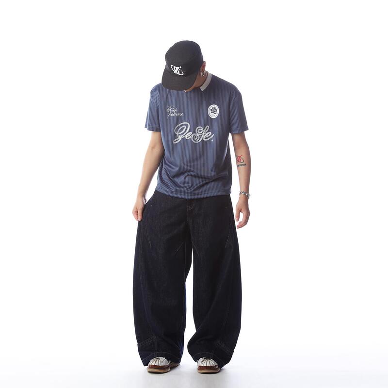 0868-零捌陆捌26Ss Ribbed Jacquard Striped Retro Sports Jersey Short Loose T-Shirt Couple Boxy 0868-零捌陆捌26Ss Ribbed Jacquard Striped Retro Sports Jersey Short Loose T-Shirt Couple Boxy