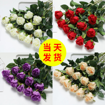 Simulation rose living room decoration TV cabinet flower arrangement silk flower single plastic fake flower bouquet dry flower decoration
