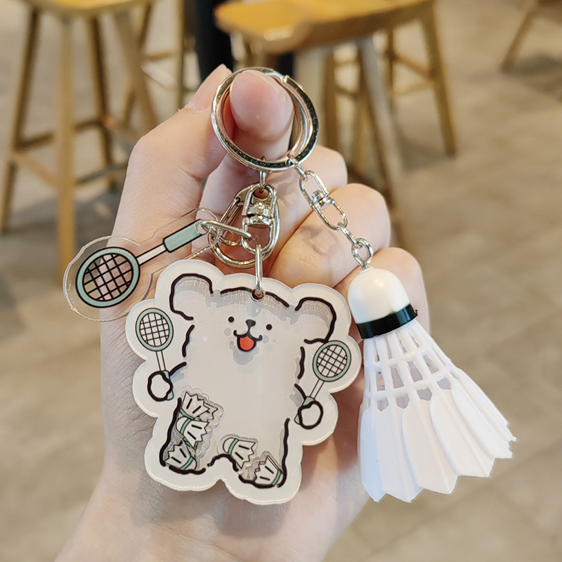 Creative Badminton Shaker Pendant Backpack Keychain Cute Acrylic Couple Male and Female Student Bag Couple Style