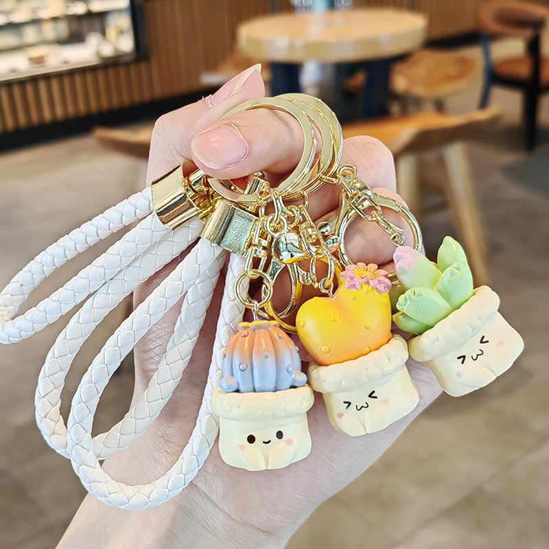 Succulent Cactus Plant Keychain Pendant for Women, Exquisite Backpack Decoration, Cute ins Car Key Chain Ring