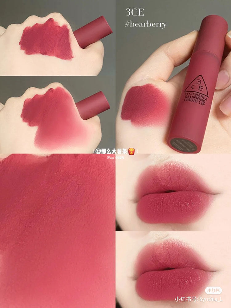 3CE mousse lip glaze silky matte smoked raspberry Bearberry velvet matte cream brick orange student moisturizing