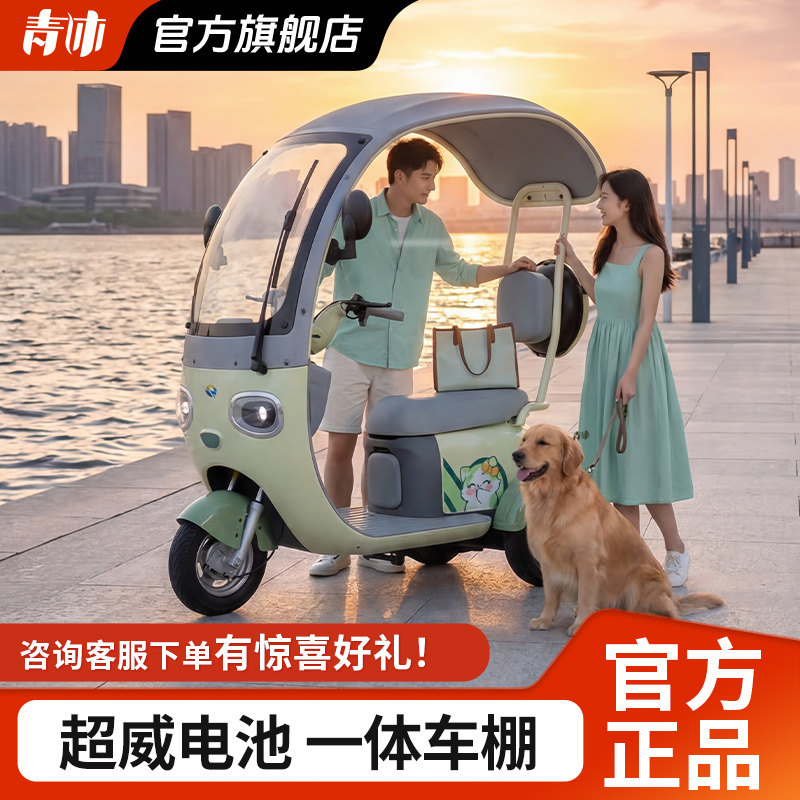 新款带车棚电动三轮车家用小型女士接孩子电瓶车老年人休闲代步车