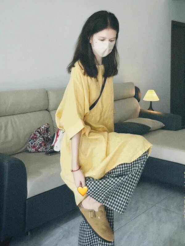 Japanese-Style Light Yellow Vintage Dress, Loose Layered Design, Niche Design, Petite, Relaxed, Lazy Style Outfit