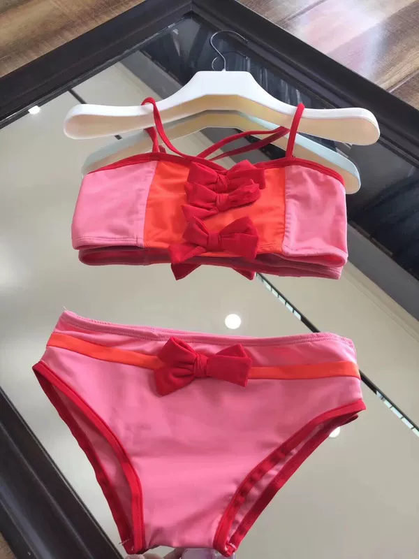 Pre-shou18 hè mới bé gái màu hồng nơ chia bé áo tắm bikini gợi cảm