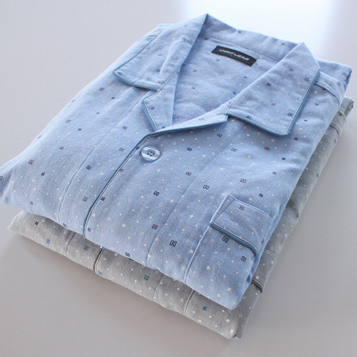 Pajamas for Men, Spring and Summer Thin Pure Cotton Double-Layer Gauze Long-Sleeved Casual and Versatile New Cotton Home Wear Set
