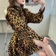 Loose long sleeve leopard print stand collar fashion shirt