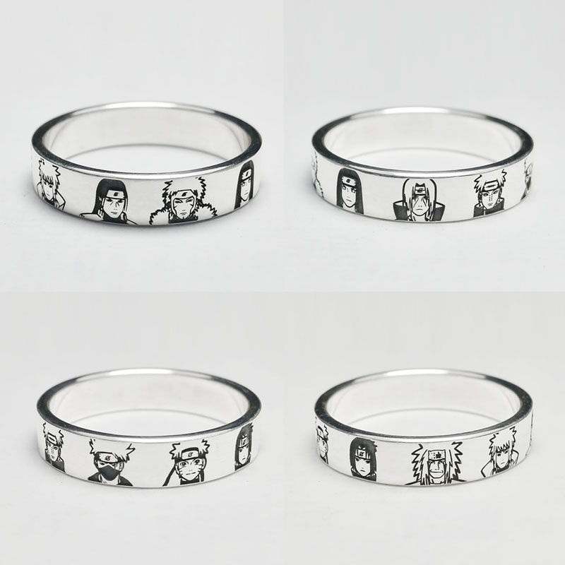 Naruto cartoon 999 pure silver ring Kakashi Naruto Sasuke Gaara student personalized gift for men and women