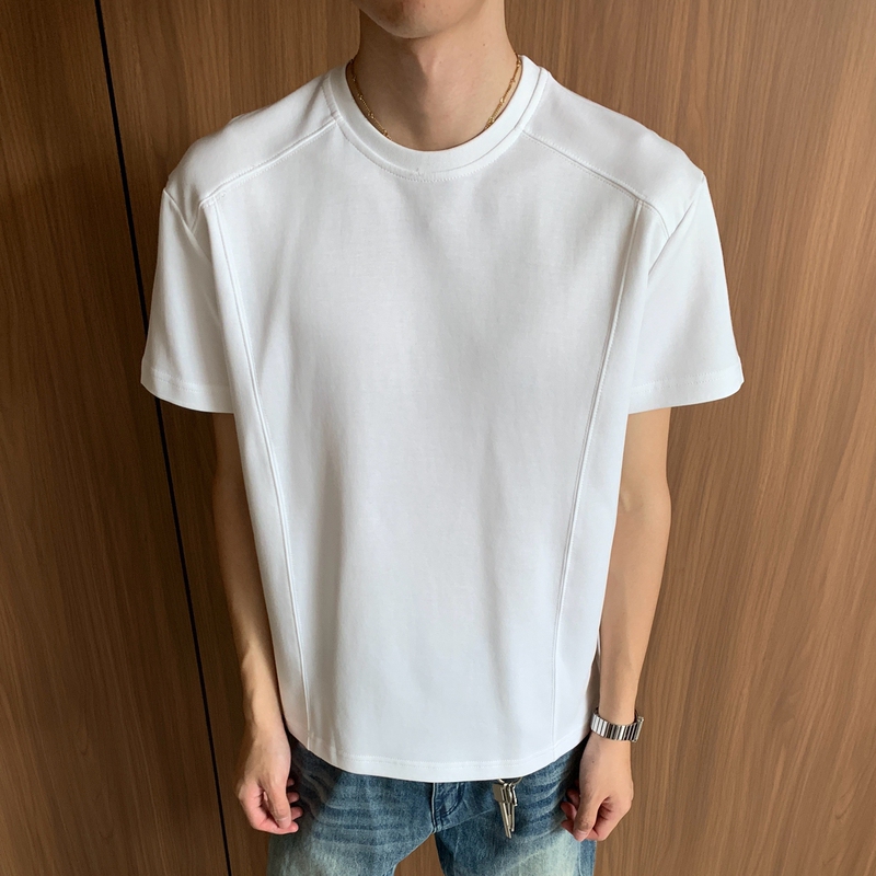 Ykee American Casual Cool Fabric Short Boxy Fit Patchwork Deconstructed Cleanfit Short-Sleeve T-Shirt for Men