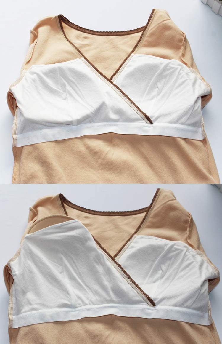 Cotton đai ngực pad mặc không mặc áo lót đồ lót cho con bú quần áo ngủ Bộ đồ dài tay áo sơ mi điều dưỡng áo nhà tháng quần áo bộ thể thao nam