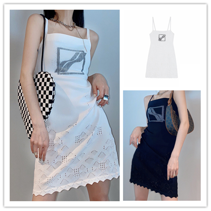 WE11DONE 21 Spring/Summer LOGO Printed Hem Hollow Pattern Backless Sling Slim Dress Female