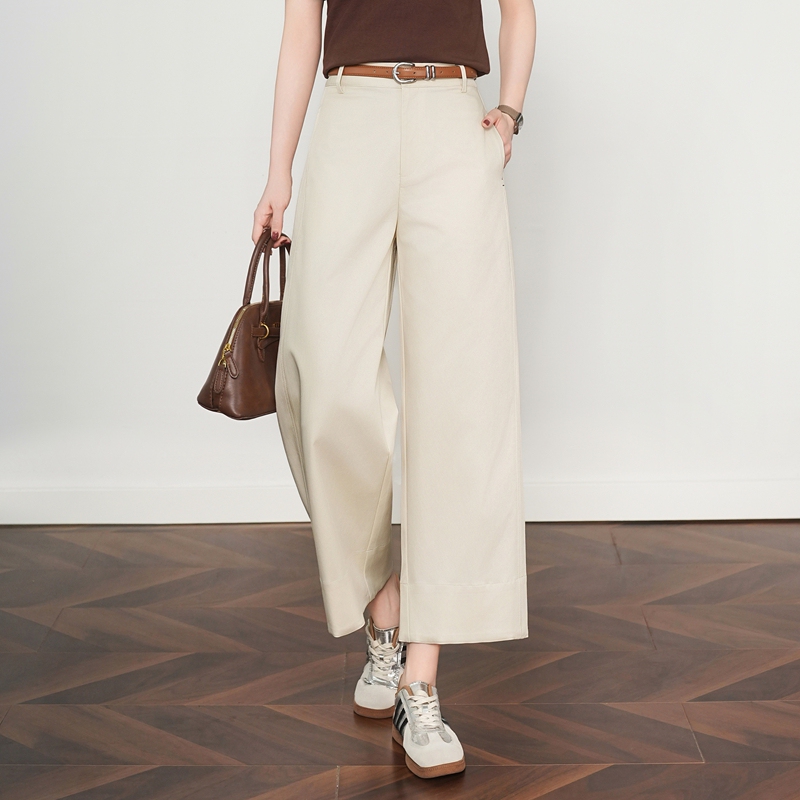 Mengshuya Mulberry Silk Wide-Leg Casual Pants for Women 2026 Spring/Summer New Style Petite Nine-Point High-Waisted Straight-Leg Suit Pants