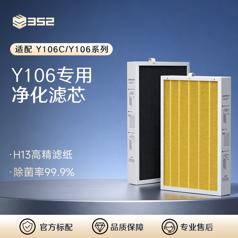 352 Air Purifier Original Filter Purifies Formaldehyde Particles, Compatible with Y106 (Set of 2 Pieces)