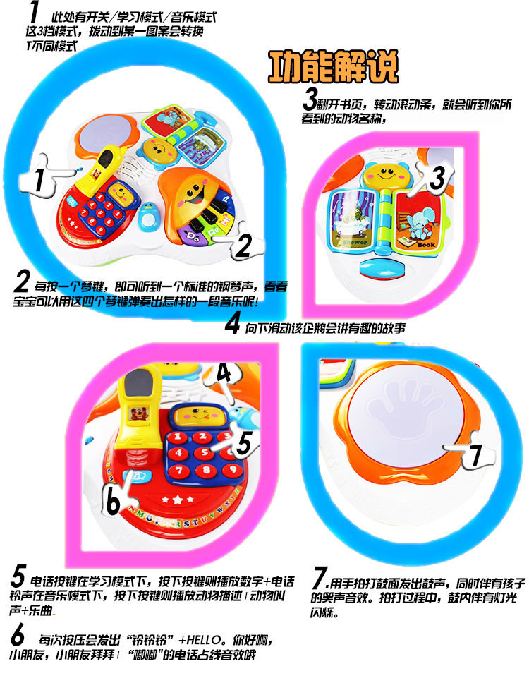 Многофункциональные детские игрушки, Игровые столы 阿贝鲁宝宝益智趣味学习桌多功能智慧树1-3岁婴儿童早教音乐游戏 47746711