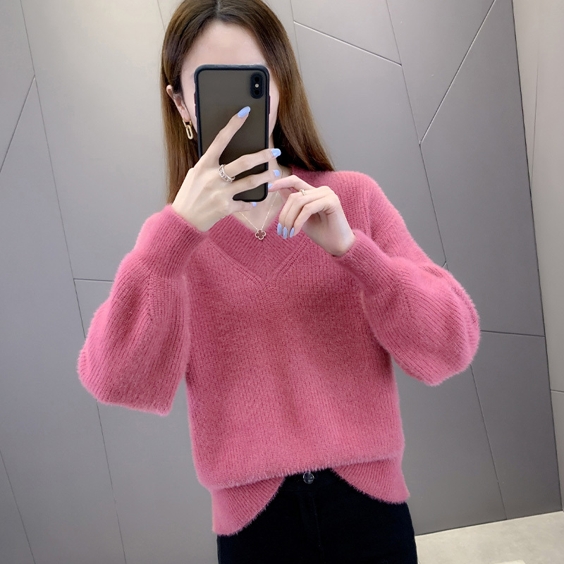 Women's Sweater 2026 New Winter Mink Velvet Knitwear Inner Layer Base Shirt Autumn and Winter Petite Pink Top