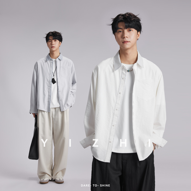 Summer Patchwork Fake Two-Piece Color-Block Old Money Style Long-Sleeve Shirt Casual Jacket Trendy Versatile Coat
