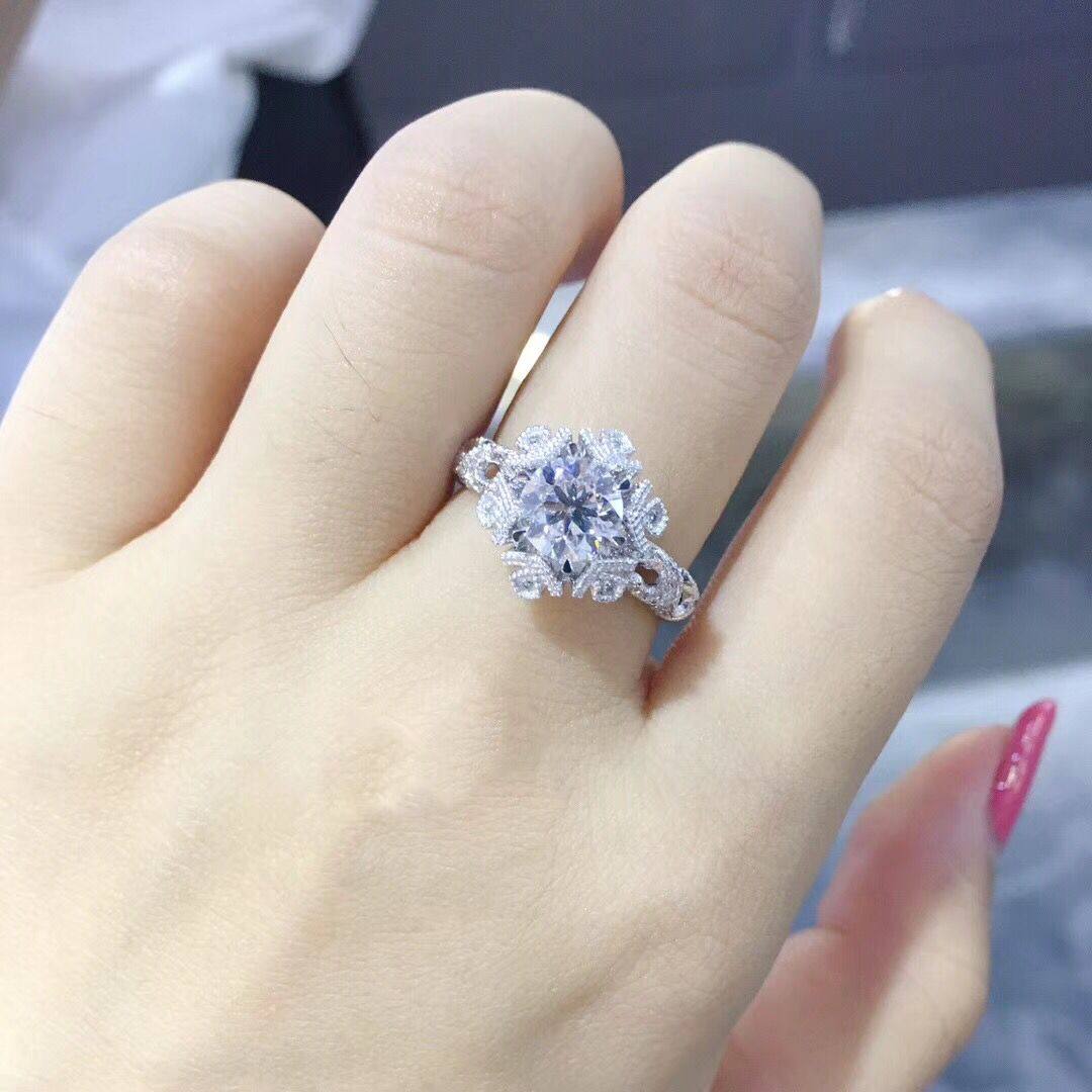 18K gold vintage lace marry diamond ring woman 30 % 50 % 1 carat snow - flower diamond ring