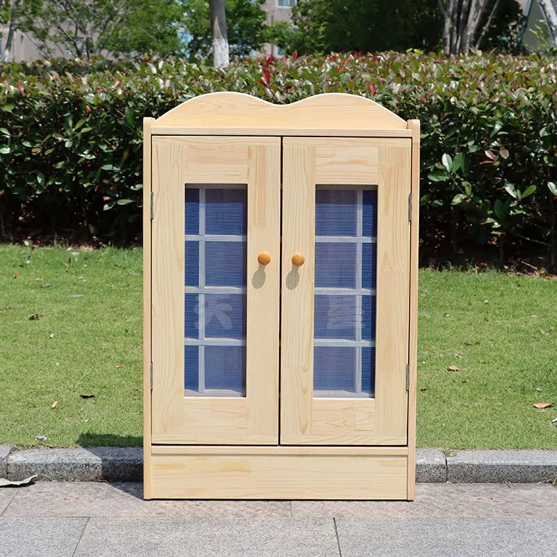 Customized kindergarten cup holder children's solid wood cup holder camphor pine wood storage with door 30 grid water cup cabinet