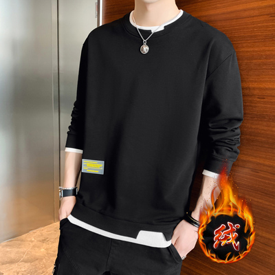 爆款加绒加厚卫衣男韩版修身ins潮流圆领