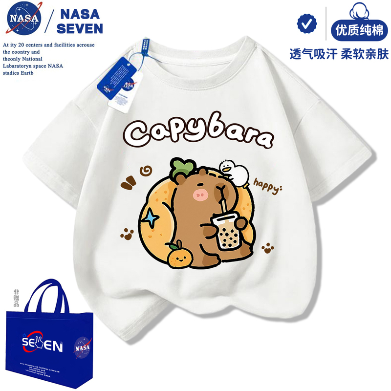 Nasa Cute Capybara Short-Sleeved Children's Summer New Cotton T-Shirt for Boys and Girls, Stylish Top Nasa Cute Capybara Short-Sleeved Children's Summer New Cotton T-Shirt for Boys and Girls, Stylish Top