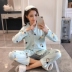 Pajama phụ nữ mùa xuân và mùa thu cotton dài tay mỏng cardigan Hàn Quốc phiên bản tăng đang womens con trai trăng quần áo nhà thiết. 