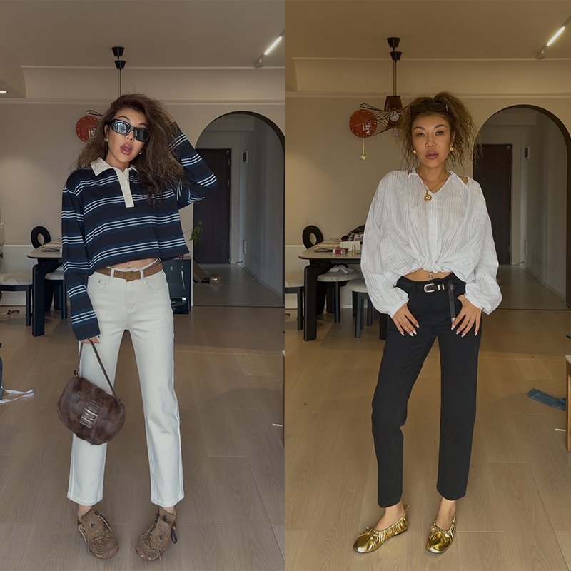 Xiaoxijia Four-Way Stretch Cropped Pants High-Waisted Slimming Stretch Cigarette Jeans Casual Simple Versatile Pants