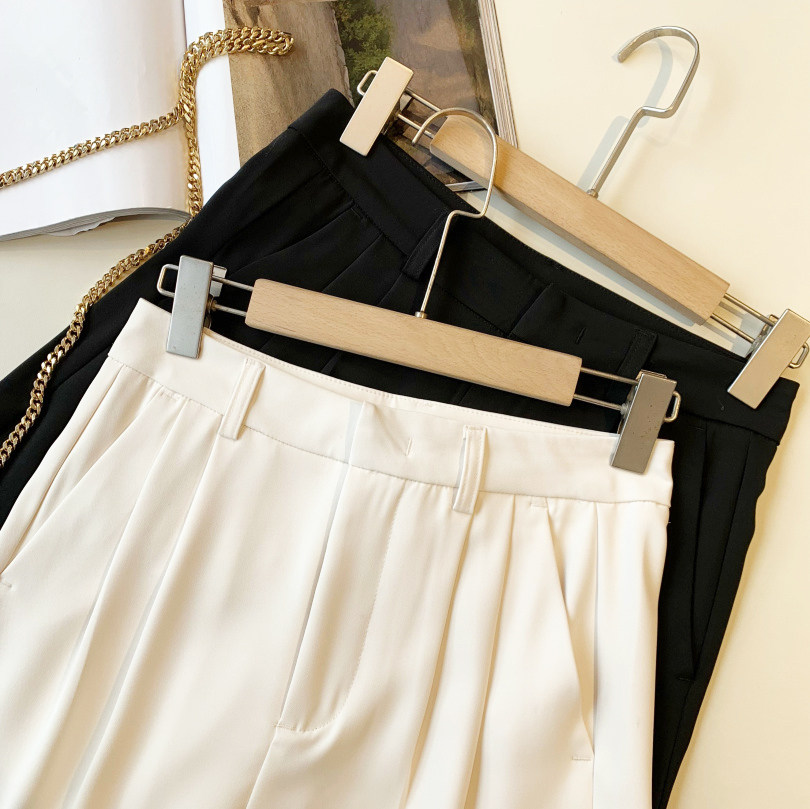 Kampi true silk ~ 2022 Summer high waist western dress pants anti crewy and smooth acetate texture casual wide pants long pants woman