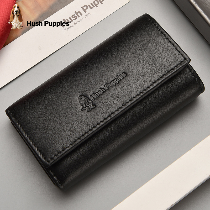 Hush Puppies key bag men's large-capacity key bag storage universal household leather card holder two-in-one multi-function